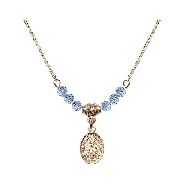 Bonyak Jewelry 18 Inch Hamilton Gold Plated Necklace w// 4mm Light Blue September Birth Month Stone Beads and Saint Matilda